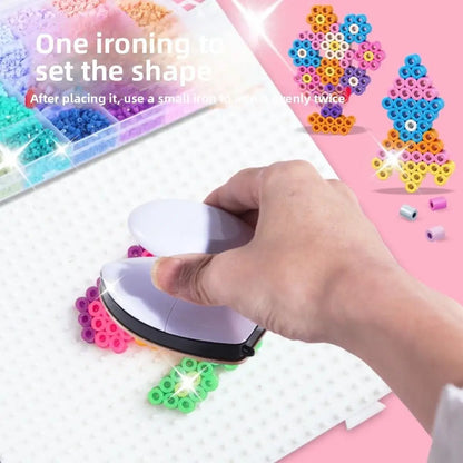 Colorful Bean Splicing Material Package DIY Pegboard Sheets Bean Splicing Tool Iron Storage Box Iron-on Bead Craft Kit Kids Gift