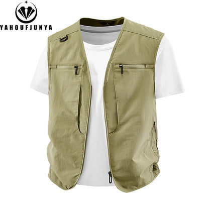 2026 Summer Men Sleeveless Outdoor Cargo Leisure Work Vest Men Pocket Solid Color Fishing Camping Thin Vest Male Waistcoat 8XL