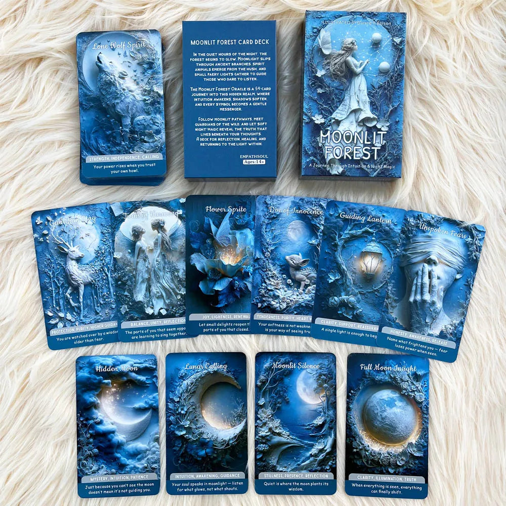54 Cards Moonlight Forest Oracle Deck, 13x8 Cm, Discover Your True Thoughts, Wildlife Guardian Card Game, Revealing Spirituality