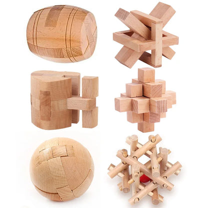 6PCS Set Wooden Brain Teaser Puzzle Cube Educational Toys for Kids And Adults Assembly & Disentanglement Puzzles IQ Challenge