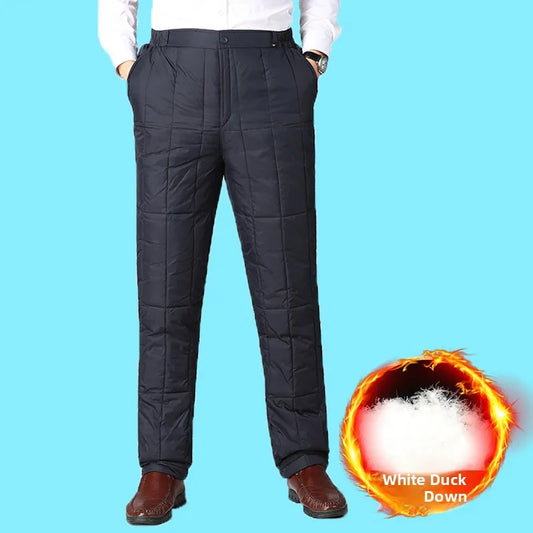Men's down Trousers Thickened Winter Outerwear Dad Style Inner Warm Cotton Pants Fashionable Urban Straight Leg Long Pants