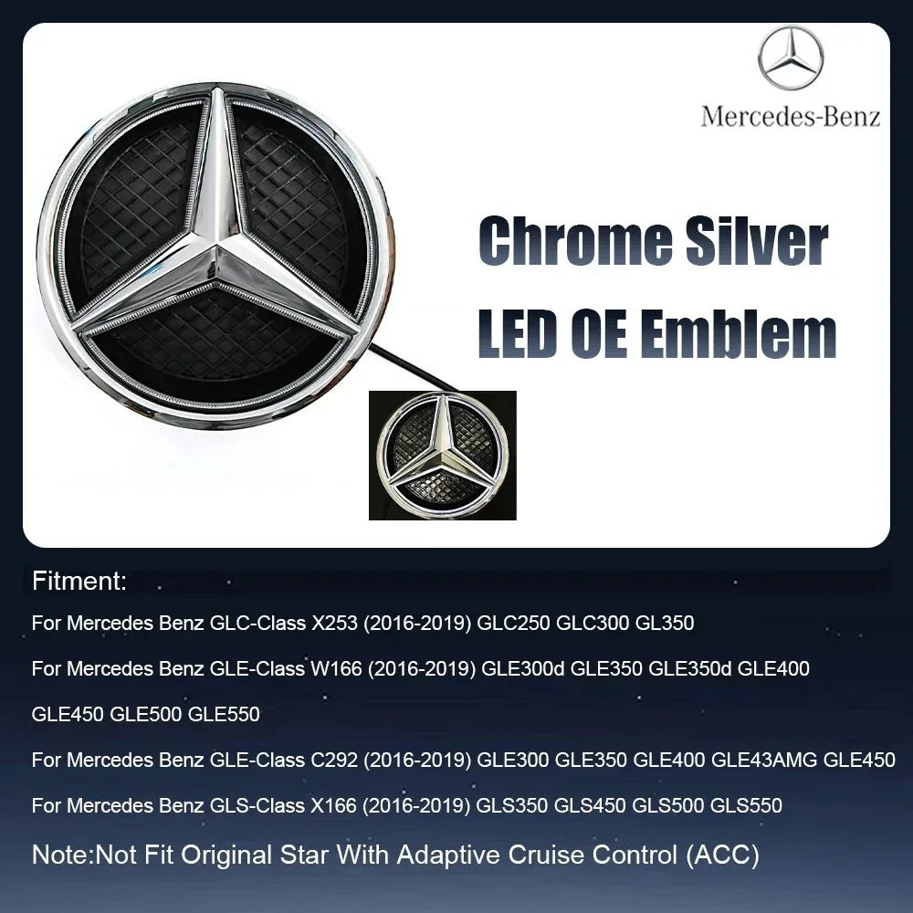 Front Grille LED Star Emblem Light Badge For Mercedes Benz GLC GLE GLS-Class 2016-2019