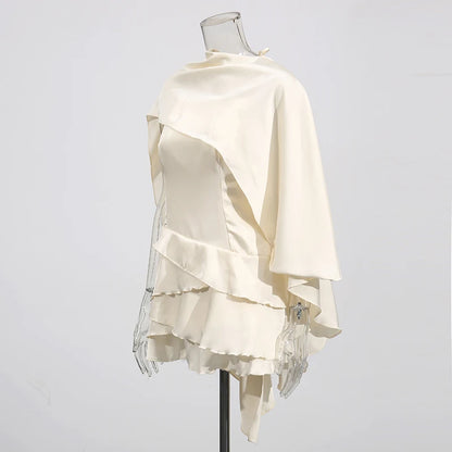 TWOTWINSTYLE Spliced Ruffles Slimming Dresses for Women Strapless Sleeveless High Waist Dress Patchwork Shawl Dress Female
