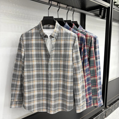 Cotton Plaid Shirt Men's Long Sleeved Spring New Loose Casual Jacket, Brushed and Iron Free Shirt Men's Clothing