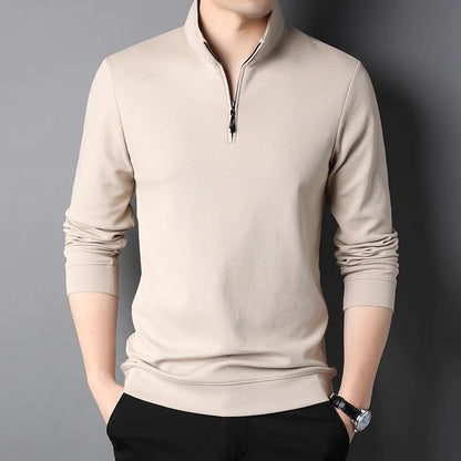 Top Grade 2025 New Fashion Brand Luxury Zipper Polo Shirt Men Casual Plain Korean Solid Color Long Sleeve Tops Mens Clothing