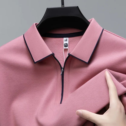 (Cotton+ Wool+Mulberry Silk) Men's High-Quality Polo , Long-Sleeved Shirt, Golf T-shirt, Sweater, Quick Pick, Slim Top Plus Size