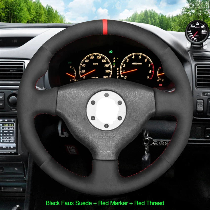 Black Faux Leather Car Steering Wheel Cover for Mitsubishi Lancer Evolution EVO VI 6 V 5 IV 4 1996-2000