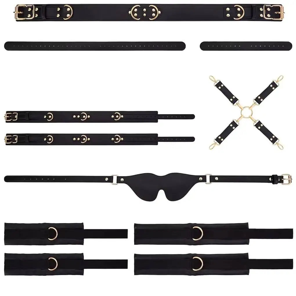 Adult SM Game Couples Sex Fun Toys Waist Restraints Kits Adjustable Buckle PU Leather Sex Bondage Gags BDSM Kit Restraints 6PCS