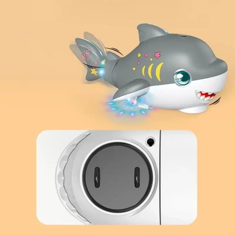Crawling Shark Toy Light Sound with Universal Wheel Electric Suspended Balloon Blowing Swinging Fish Toys for Baby Toddler Gifts