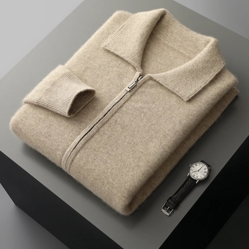 New autumn and winter pure cashmere cardigan men's lapel zipper knitted jacket sweater jacket loose casual top
