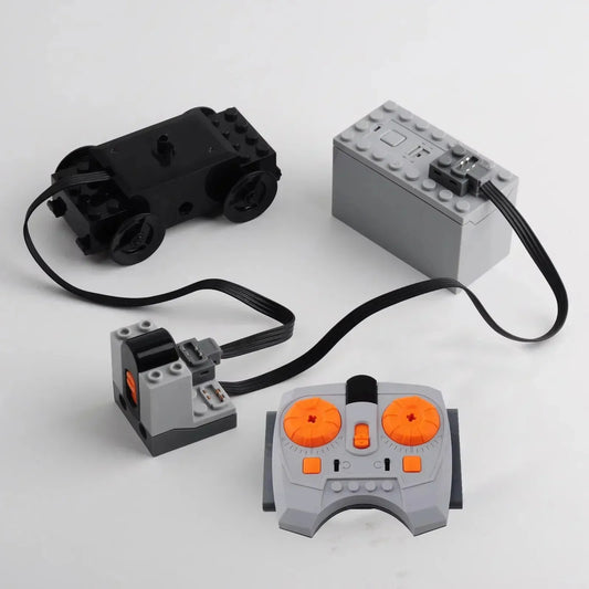 4-in-1 Technical MOC Building Blocks Power Functions Bundle: Train Motor + IR Remote Control + Receiver + Battery Box Case