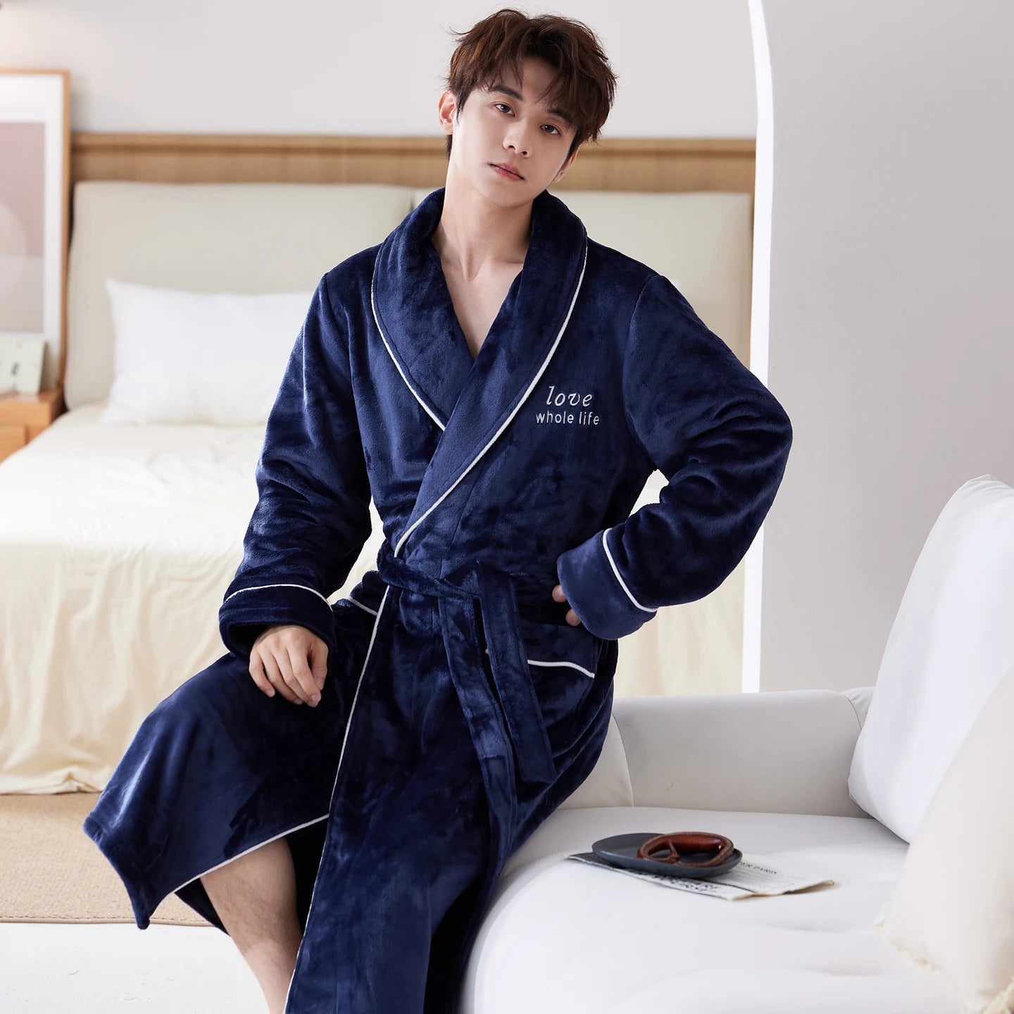 Thiened Long Coral Fce Pajamas Women's Spwear Winter Home Clothes Couple Batobes Men's plus Size Flannel Gown