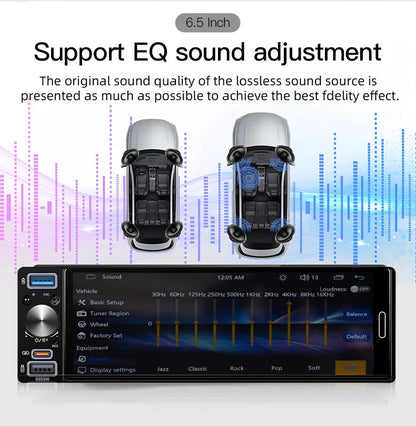 6.5 Inch 1Din Car Radio Carplay Android Auto Mirrorlink Bluetooth FM/AM EQ AUX Touch Screen Universal Autoradio Stereo MP5