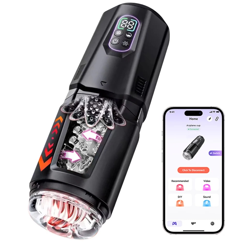 Automatic 360 ° Rotating Thrusting Male Masturbator Licking Penis Vibrator LCD Display Stroker Pocket Pussy Sex Toys for Men