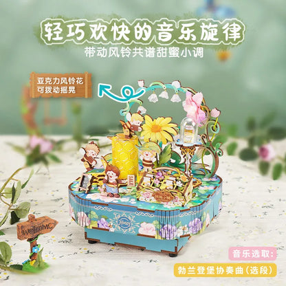 Tonecheer Dancing on The Clouds Music Box Wooden Puzzle Building Blocks Diorama Model Kit 3D Wooden Toy Dollhouse Decoration