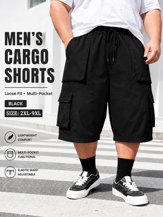 plus Size Men's Solid Color Casual Workwear Shorts with Pockets Comfortable Fashionable Suitable for Daily Wear Versatile Fashio