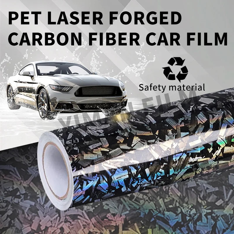 High Gloss Forged Laser Rainbow Carbon Fiber Silver Car Carbon Film Black Vinyl Wrap Tuning Auto Accessories Sticker for Car