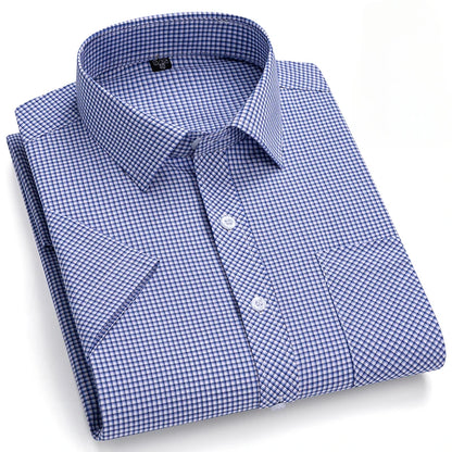 New in Shirt Over Size 100% Cotton Thin Summer Short Sleeve Shirts for Men Slim Fit Plain Shirt Plaid Soft Korean Popular Clothe