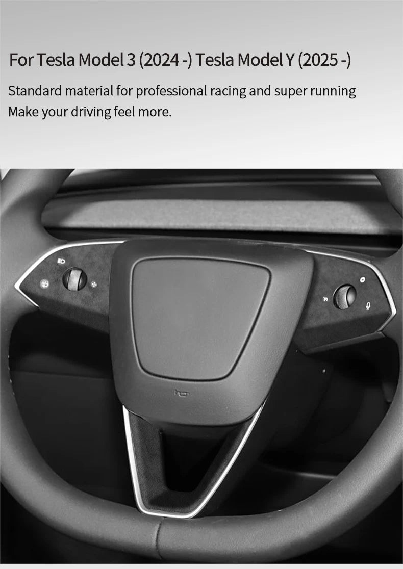 Made of Alcantara For Tesla Model 3 (2024-)/Model Y (2025-) Steering Wheel Trim Frame Sticker Car Interior Tuning Accessories