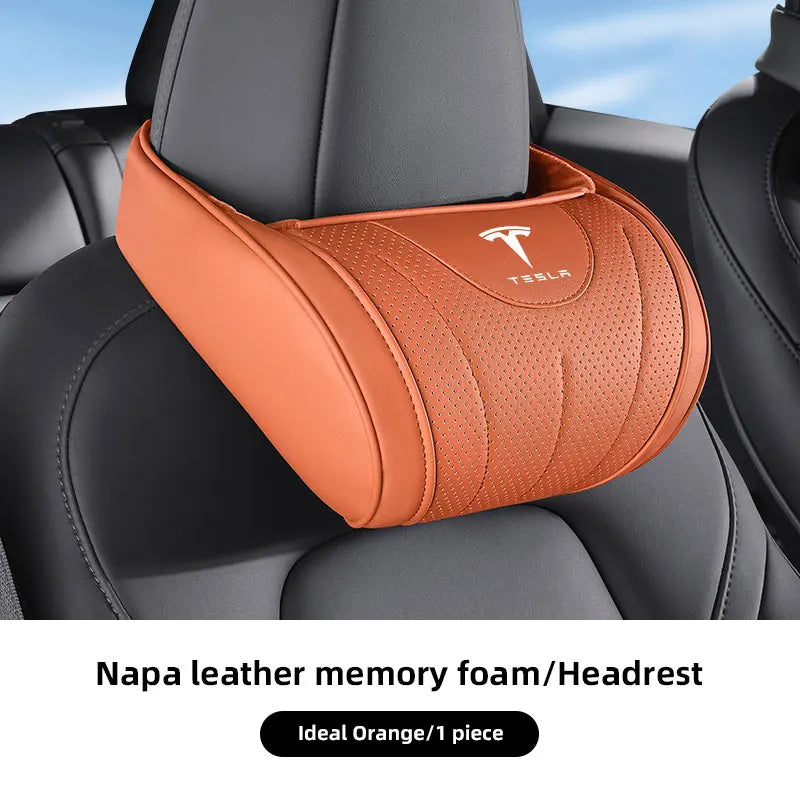 High-end Leather Car Seat Headrest Memory Foam Comfort Neck Pillow For Tesla SpaceX Model 3 Y S X Y-Eur Highland Roadster Bonina