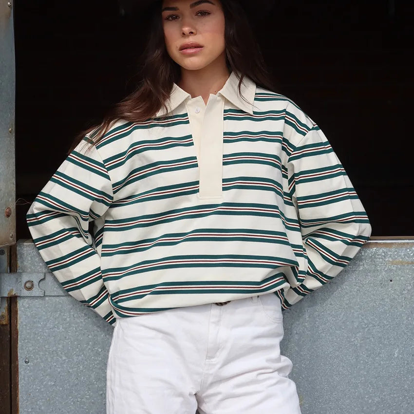 Casual Striped  Shirt Women's Loose Long Sleeve Classic Style American Leisure T-Shirt for Autumn New Arrival