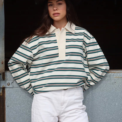 Casual Striped  Shirt Women's Loose Long Sleeve Classic Style American Leisure T-Shirt for Autumn New Arrival