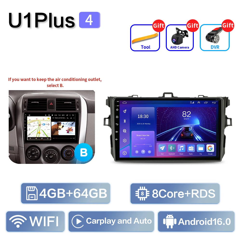 Carplay Android Auto for Toyota Corolla E140/150 2006 2007-2013 Multimedia Automotive Subwoofer Autoradio Android DSP 4G
