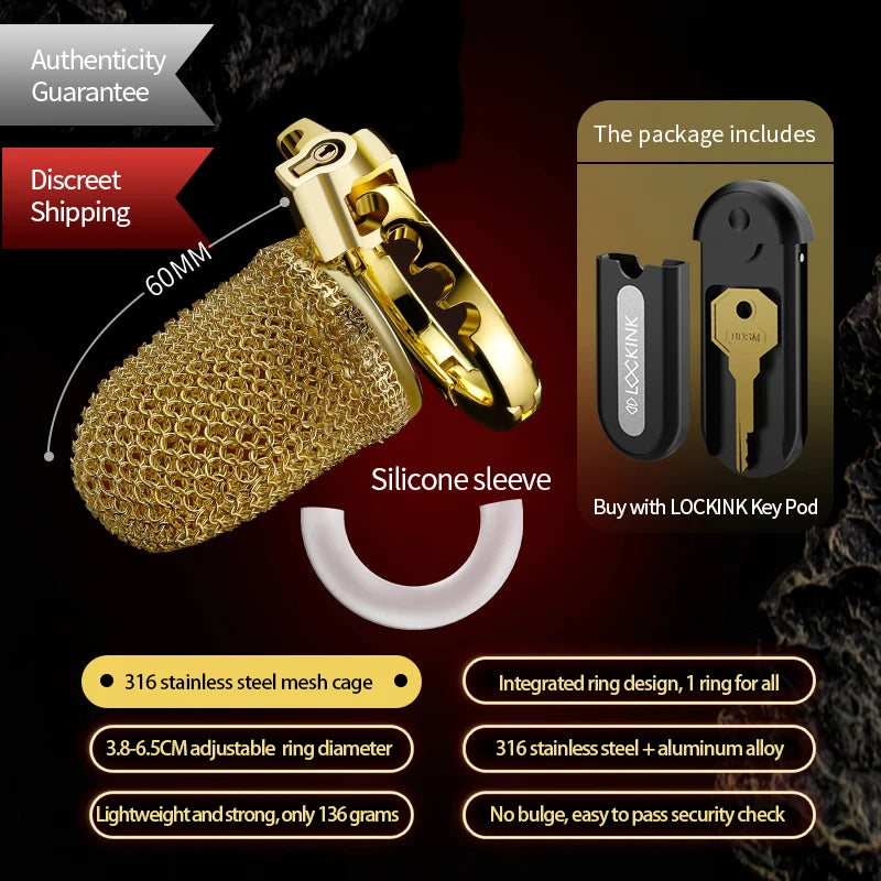 LOCKINK Male Metal Chastity Cage Mesh Femdom Cock Cage Sexy Adult Man Chastity Device Chastity Lock Ajustable Cock Ring Sex Toys