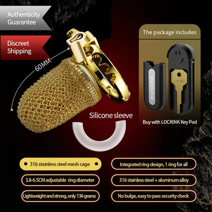 LOCKINK Male Metal Chastity Cage Mesh Femdom Cock Cage Sexy Adult Man Chastity Device Chastity Lock Ajustable Cock Ring Sex Toys
