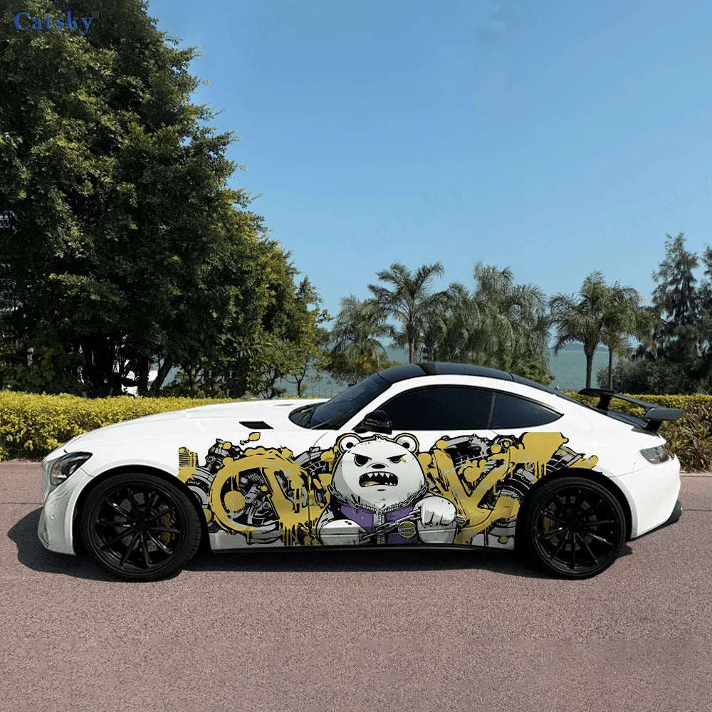 2pcs.Dark Evil Cool Cartoon Zipper Bear & Motorcycle Gear Car Wrap Sticker.Automotive Sticker.car Vinyl Wraps