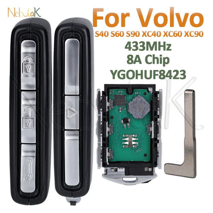 Car Smart Key YGOHUF8423 For Volvo S40 S60 S90 XC40 XC60 XC90 2016-2020 V60 V90 433Mhz Remote Fob 4 Buttons Proximity Keyless