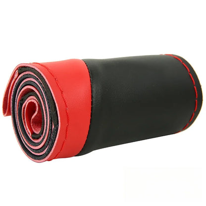 Leather Hand Sewn Steering Wheel Covers Universal DIY Braiding Car Steering Wheel Cover Car Accessories Steering Wheel Wrap 38CM