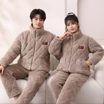 Men's Winter Spwear Thiened Fce Tee-layer Cotton Warm Home Clothes Set Coral Velvet Home Clothes Suitable for Outdo...