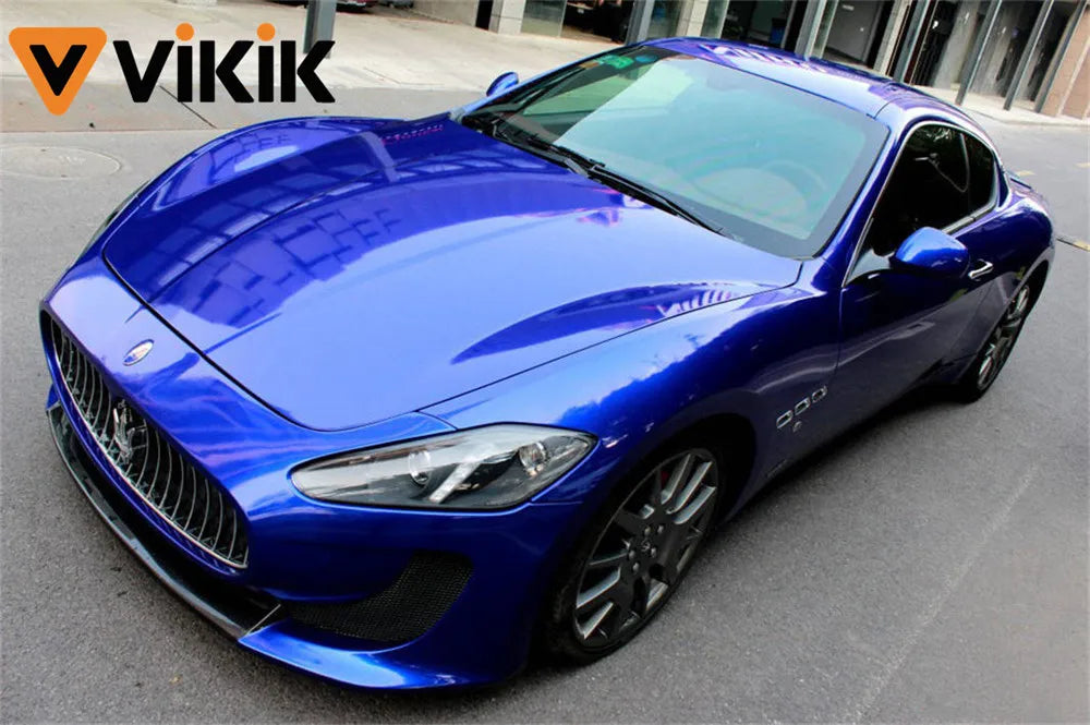 Ultra Glossy Blue Metallic Vinyl Wrap Film Roll with Air Release Self Adhesive Car Motorcycle DIY Decal Sticker