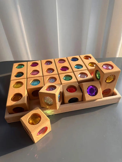 New Kids Acrylic Sparkling 6 sides 3D Gems Wooden Blocks Toy Rainbow Lucite Crystal Steps Building Play Birthday Gift