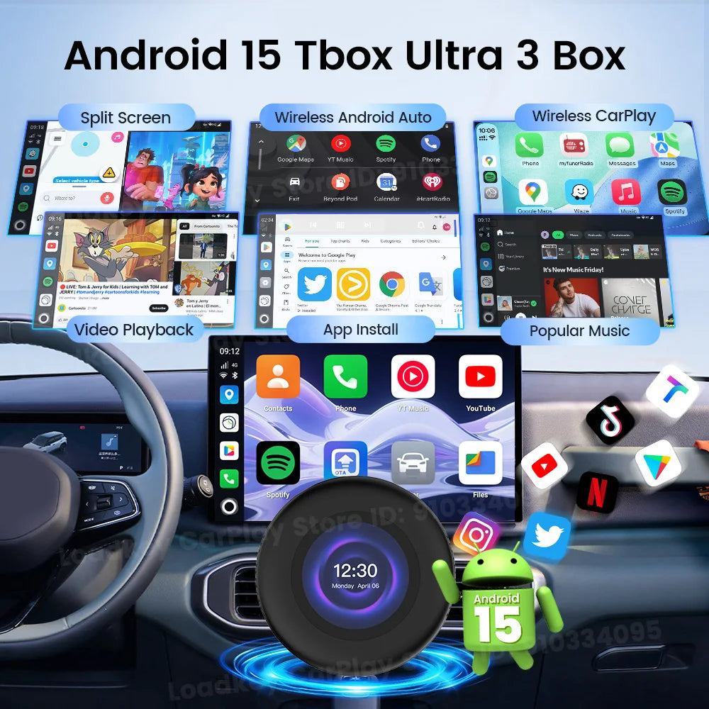 Carlinkit Ultra3 Android Tv Box Android 15 Wireless Carplay Adapter QCM6350 Smart Car Ai Box Carplay For Netflix Youtube 5G LTE