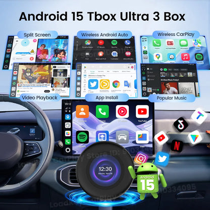 Carlinkit Ultra3 Android Tv Box Android 15 Wireless Carplay Adapter QCM6350 Smart Car Ai Box Carplay For Netflix Youtube 5G LTE