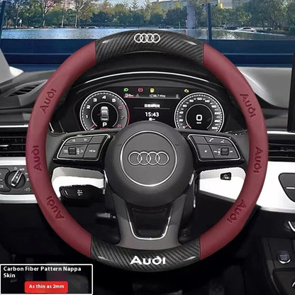 Car AntiSlip Carbon Fiber Leather Steering Wheel Cover, Audi A3 A4 A5 A6 A7 A8 Q1 Q2 Q3 Q5 Q7 Q8 S3 S4 S5 S6 RS3 RS4 RS5 TT