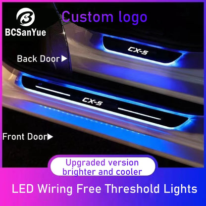 Wireless Car Welcome Door Sill Light for Mazda CX5 Projector Lamp USB Power Moving LED Car Scuff Pate Pedal Interior Accessories