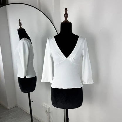 Tossy Summer V-Neck Sexy T-Shirts Top Women Patchwork Casual Solid Slim Commute Y2k Top Pullover Female Backless Tee Top 2026