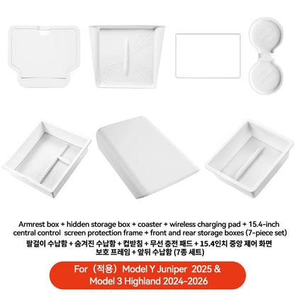 YZ For Tesla Model Y YL Juniper Model 3 Highland 2026 Console & Armrest Storage Box ABS Non-slip Mat Cup Holder Box Accessories