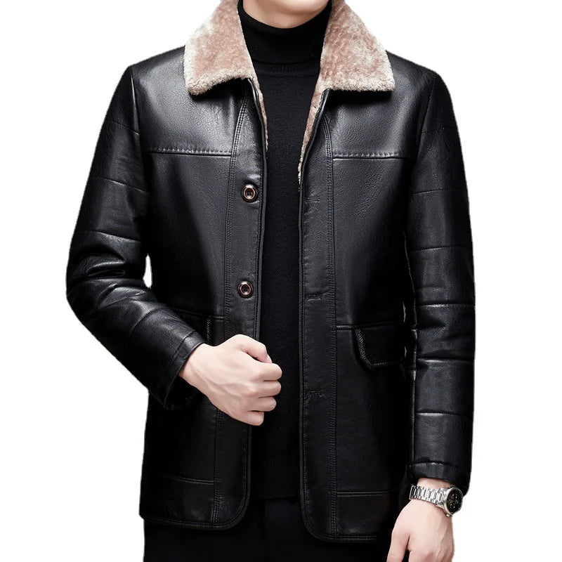 Haining genuine leather down jacket men's sheepskin jacket coat middle-aged lapel thickened plus enlarged leather jacket
