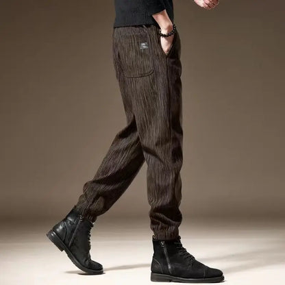 Men's Casual Corduroy Loose Fit Pants Autumn Winter Korean Style Trendy Cuffed Outdoor Wear Non-Iron Long Trousers