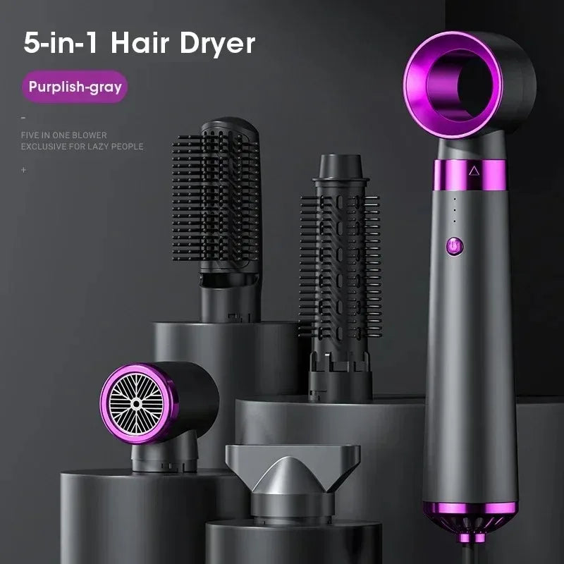 5-in-1 Negative Ion Hair Dryer Styler Straightener Curler Fast Drying Strong Wind 110V/220V for Home Travel Salon