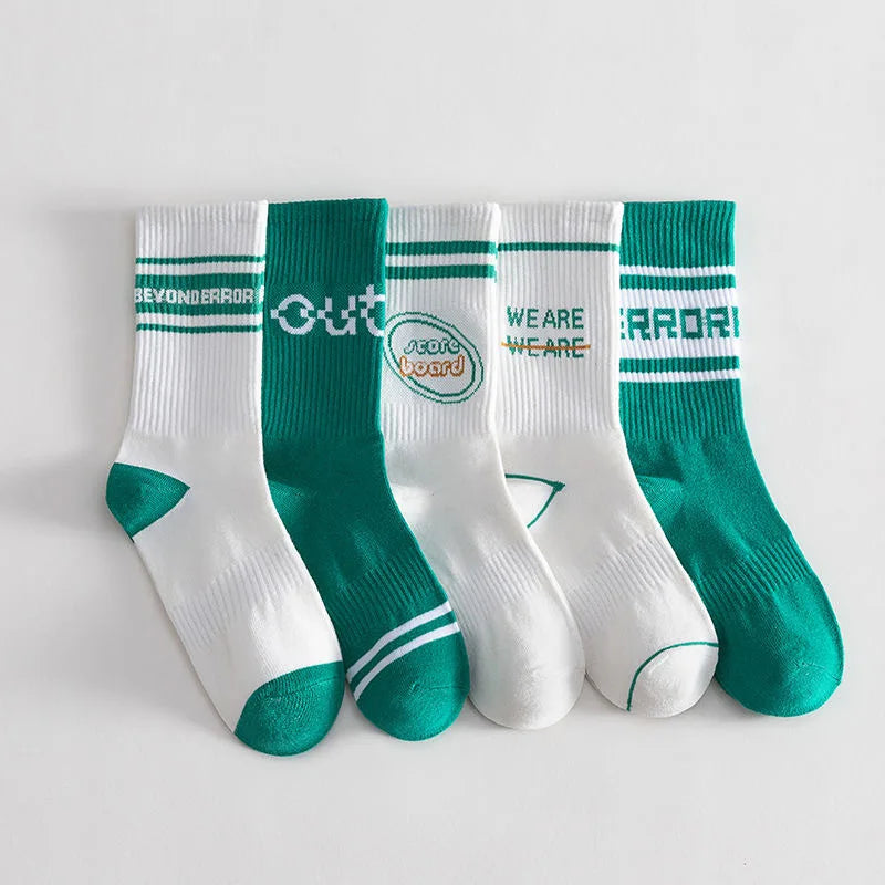 5 Pairs Men's Socks Set Casual Korean Retro Simple Verstaile Preppy Style Retro Sports Comfortable High-quality Cotton Socks