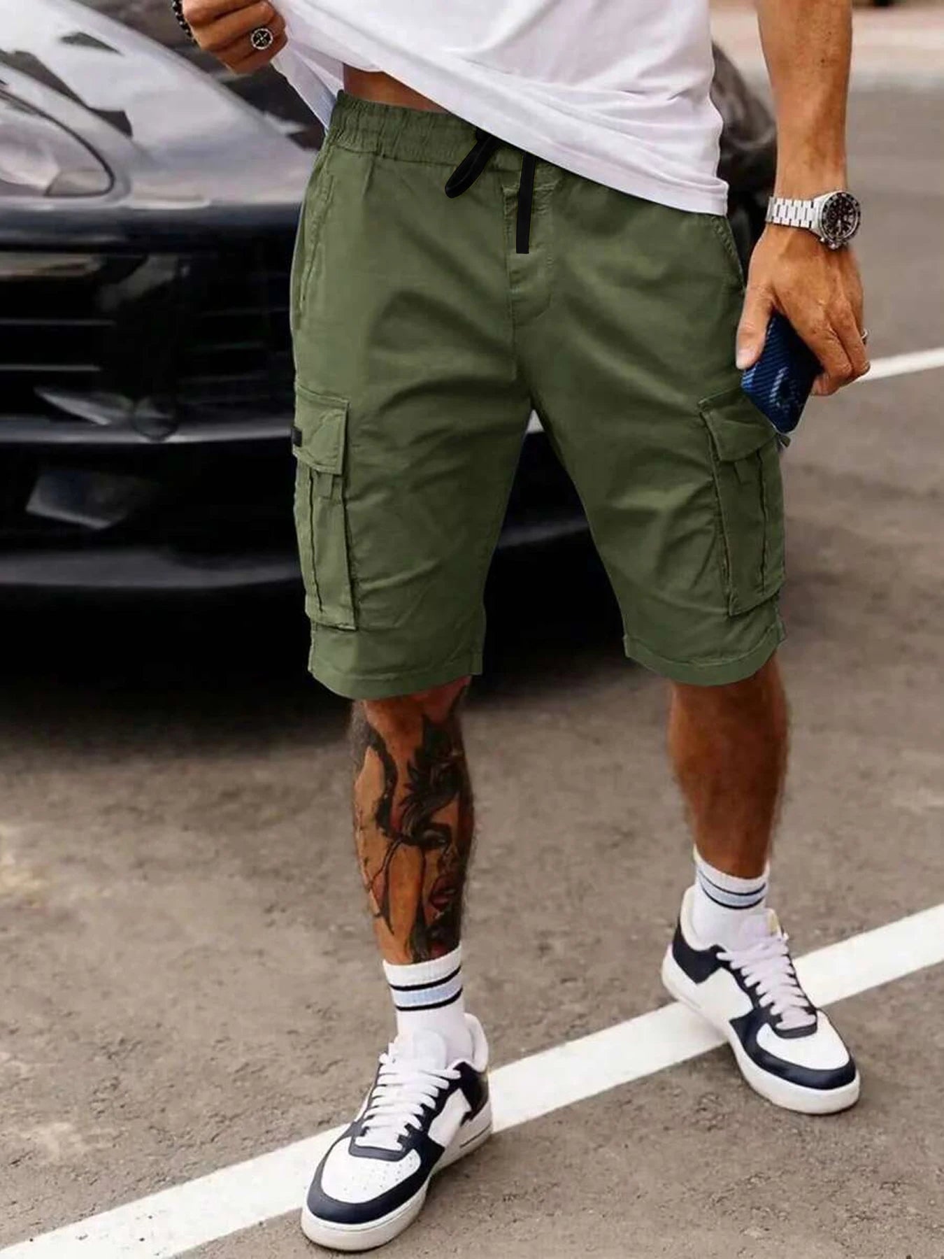 Men's Loose-Fit Cargo Shorts — Drawstring Waist, Flap Pockets, Multi-Pocket Jogger-Style Casual Shorts