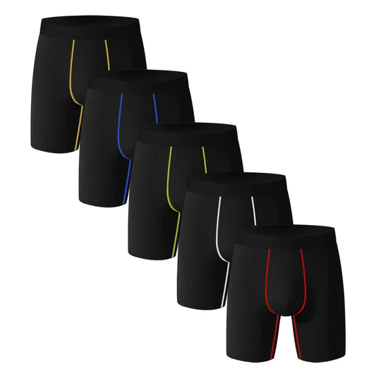 5PCS/SET Men's Underwear Black Color Boxer Shorts Sports Stretch Long Term Underwear Cycling Men's Shorts Fashion Men Underpant