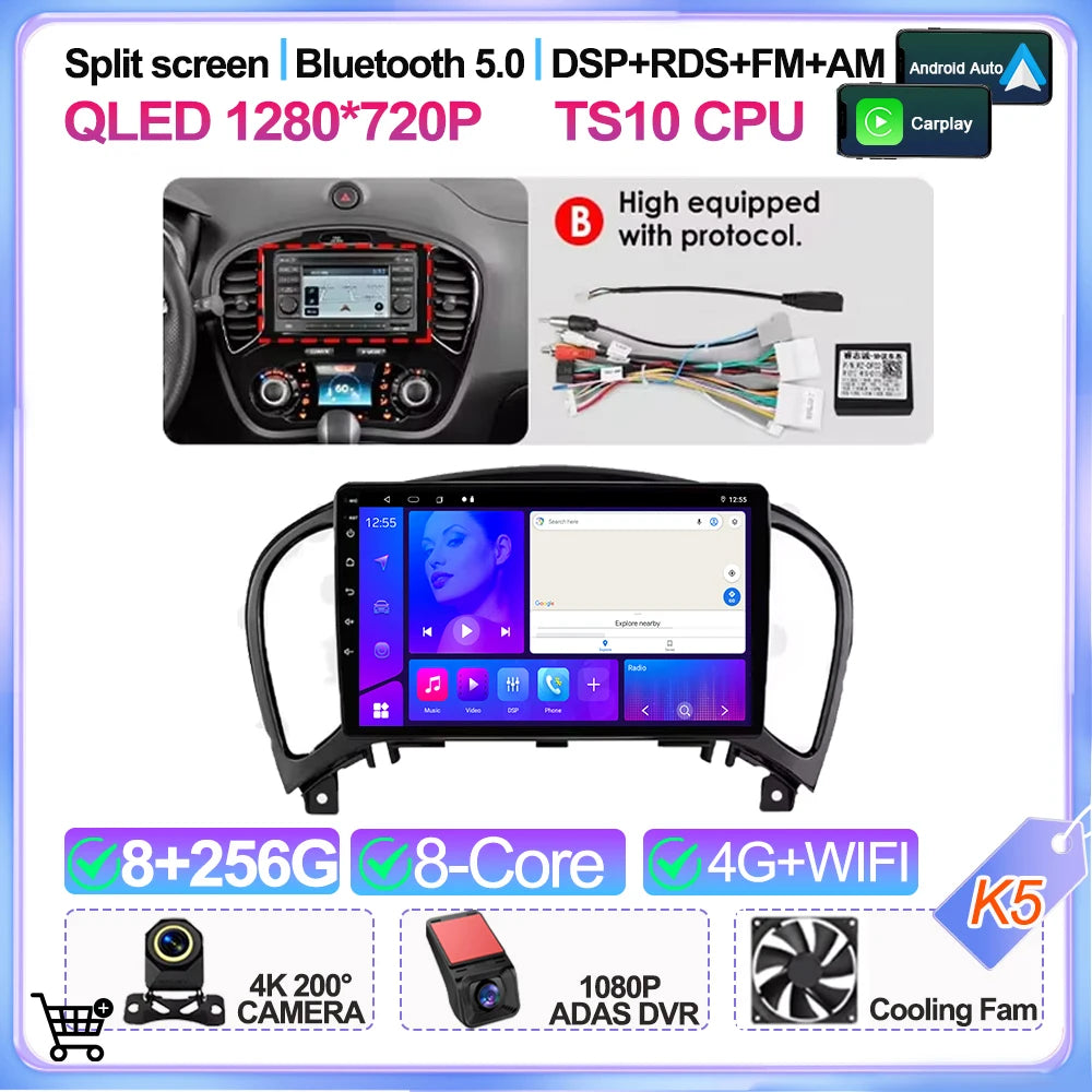 For Nissan Juke Yf15 2010 2011 2012 2013 2014 Carplay Auto 5g+wifi Gps Car Radio Navigation Multimedia Video Player Stereo Bt