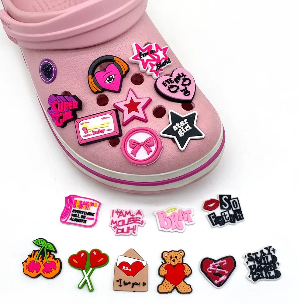 16-100pcs Y2K pink Shoe Charms For Sandals,Shoe Decoration Accessories Shoe Pins Great Gift For Men Women