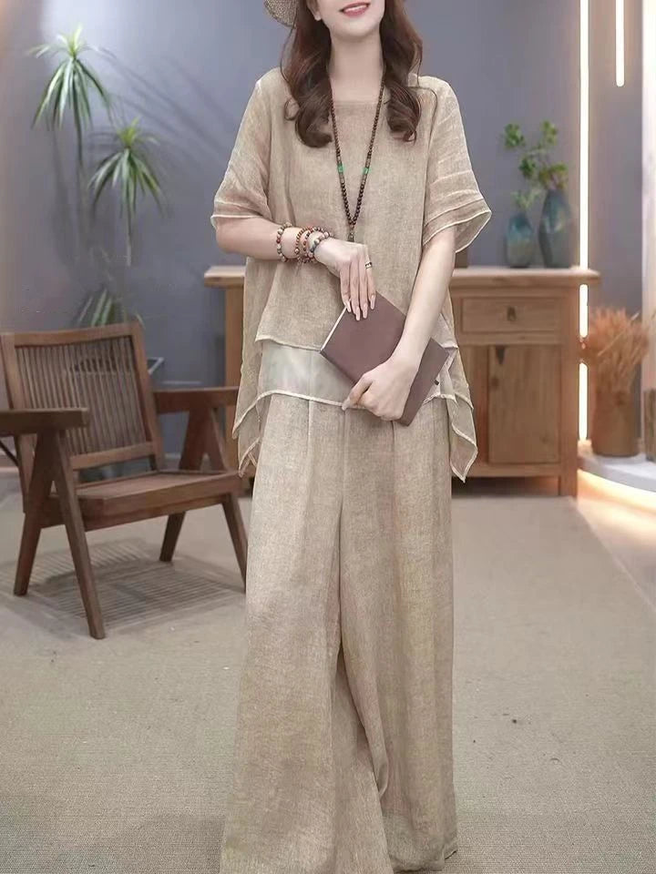 Retro Cotton Linen Set Women's Summer 2026 New Ethnic Style Loose Slimming Belly Covering Two-Piece Set Fashionable Casual Wear